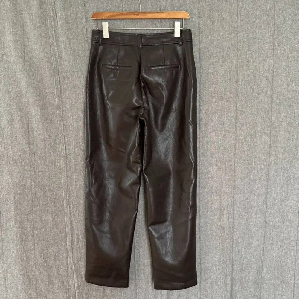 Aritzia Babaton Coffee Bean Faux Leather Straight Leg Command Pant Trouser